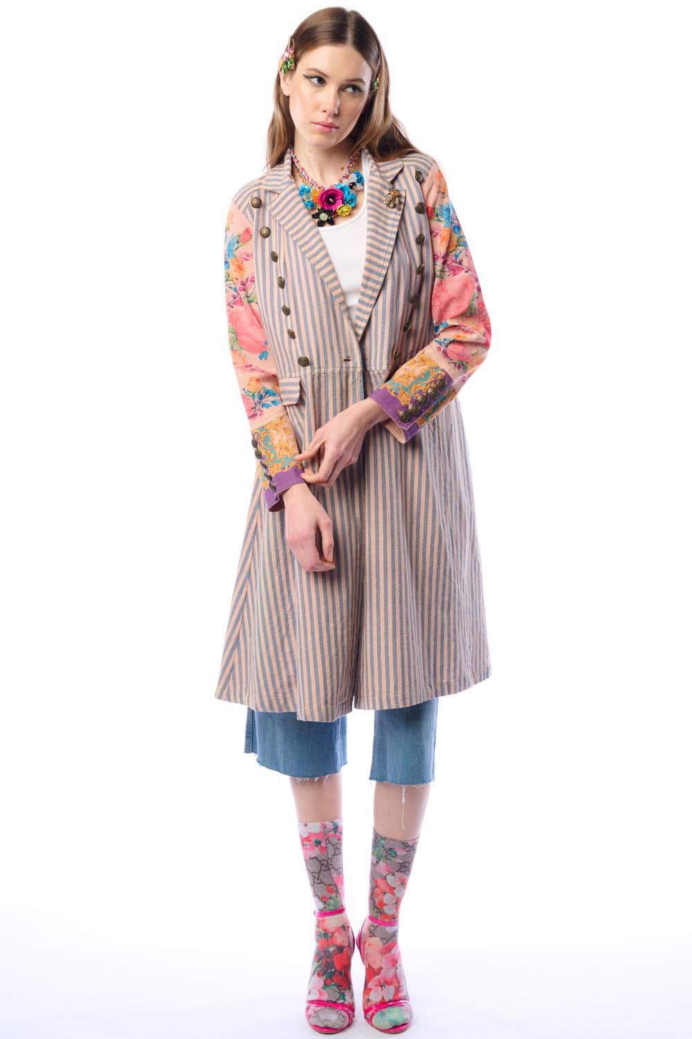 Tevask/Blå Striber Combo Sømandens Kærlighedsfrakke | Stribet Lang Frakke | Blomstret Ærmefrakke for engroshandel på Faire8