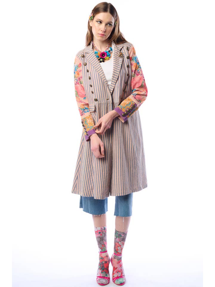 Tevask/Blå Striber Combo Sømandens Kærlighedsfrakke | Stribet Lang Frakke | Blomstret Ærmefrakke for engroshandel på Faire8