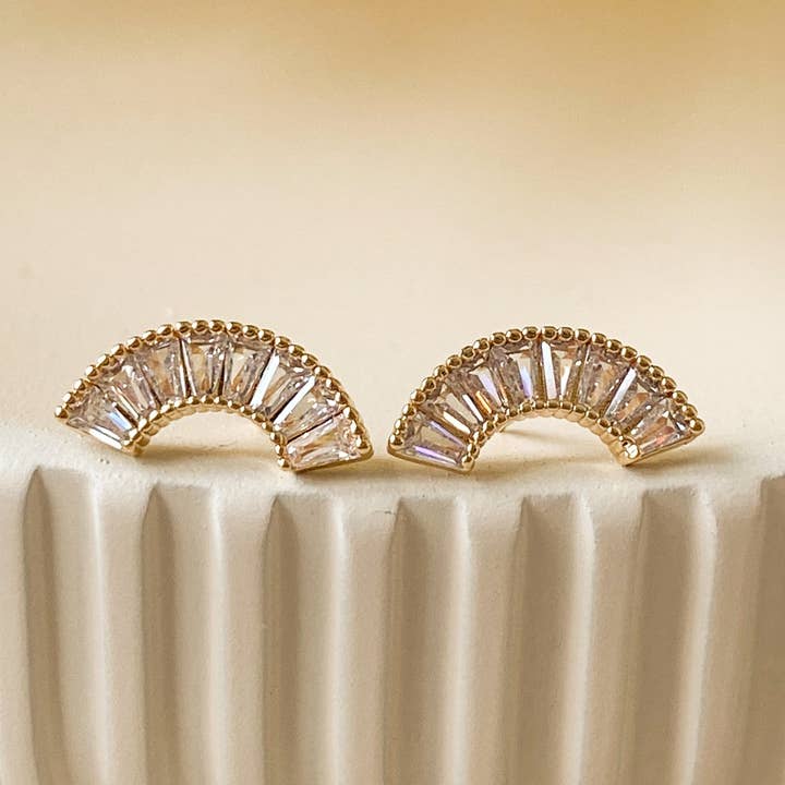 Agaveh girl - Wholesale Stud/Post Earrings - Tate Cubic Zirconia Abstract Gold Plated Studs0