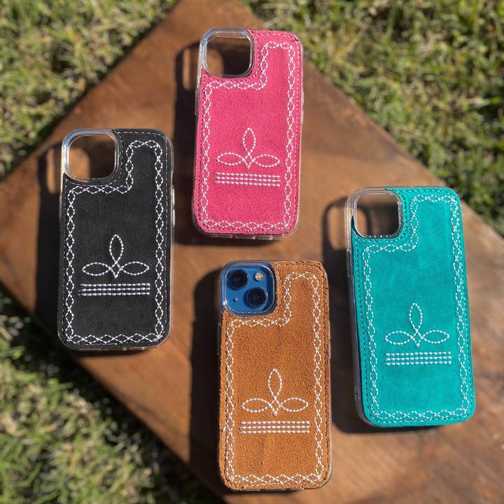 Western Linens - Wholesale Phone case – Women’s - Pink Boot-Stitch Suede Leather Phone Case 3