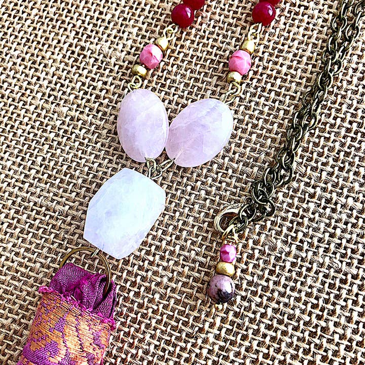 ShellyCakes – Engroshandel Perlehalskæde – Lang halskæde kvast guldperle, Sari Silk, Pink Quartz, Perle, Tjekkisk Glas Perle Halskæde, Lagdeling, Bryllup, Hverdags gratis forsendelse