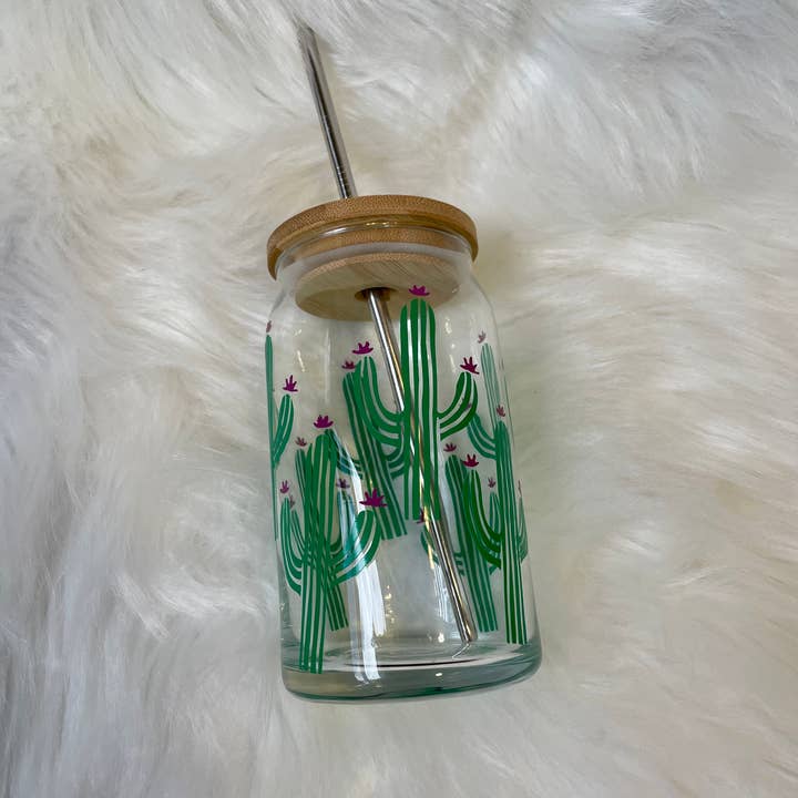 cactus libby beer glass can with lid and straw for wholesale by Blackrockcreations