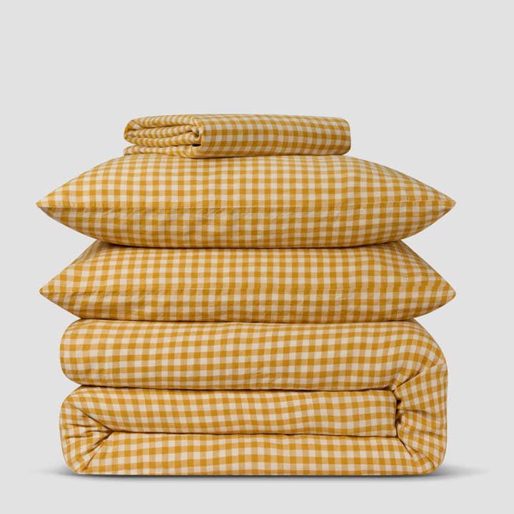 Piglet in Bed USA - Wholesale Bedding Pillowcase/Sham - Honey Gingham Linen Blend Pillowcase (Pair)