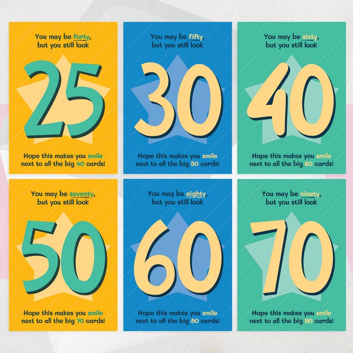 Milestone Age Birthday Cards - 40, 50, 60, 70, 80, 90, Card for wholesale by OCD Greeting Cards