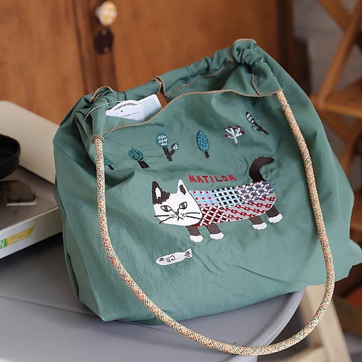 Saco tote em nylon bordado com gato Kusuguru por atacado de MinoCraft
