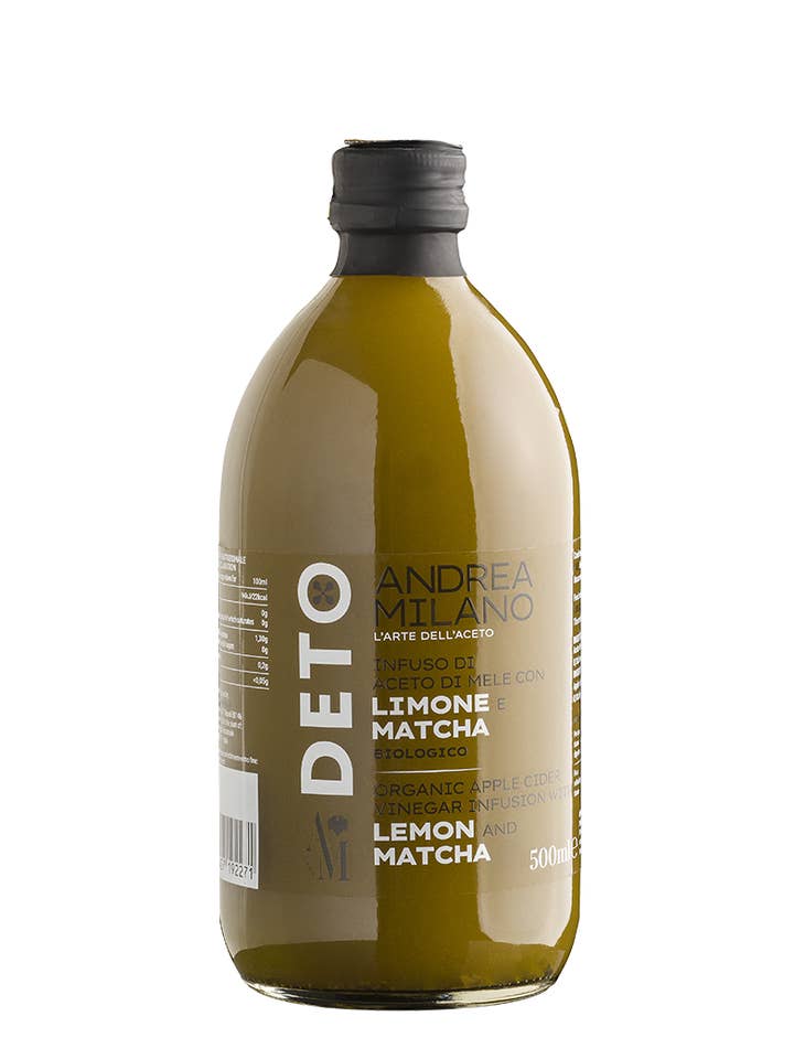 Organic Apple Cider Vinegar Infusion with matcha and lemon for wholesale by Andrea Milano