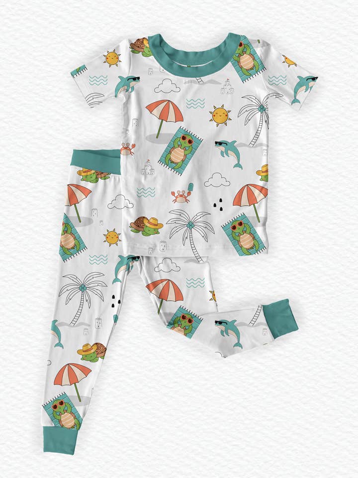 Tortue | Pyjamas en bambou Front-Cue pour enfants indépendants pour la vente par Penny’s Pixies | Sleepwear for Independent Dressing