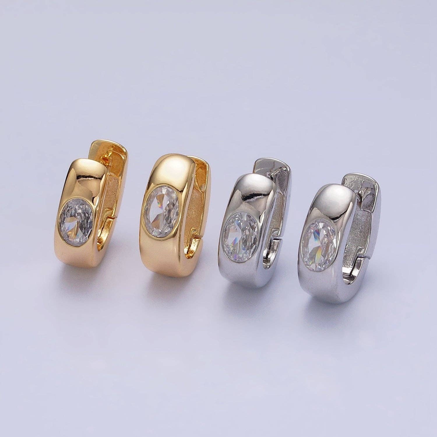 Aim Eternal - Wholesale Huggie Earrings - Gold Filled Clear Oval CZ 15mm Thick Huggie Earrings5