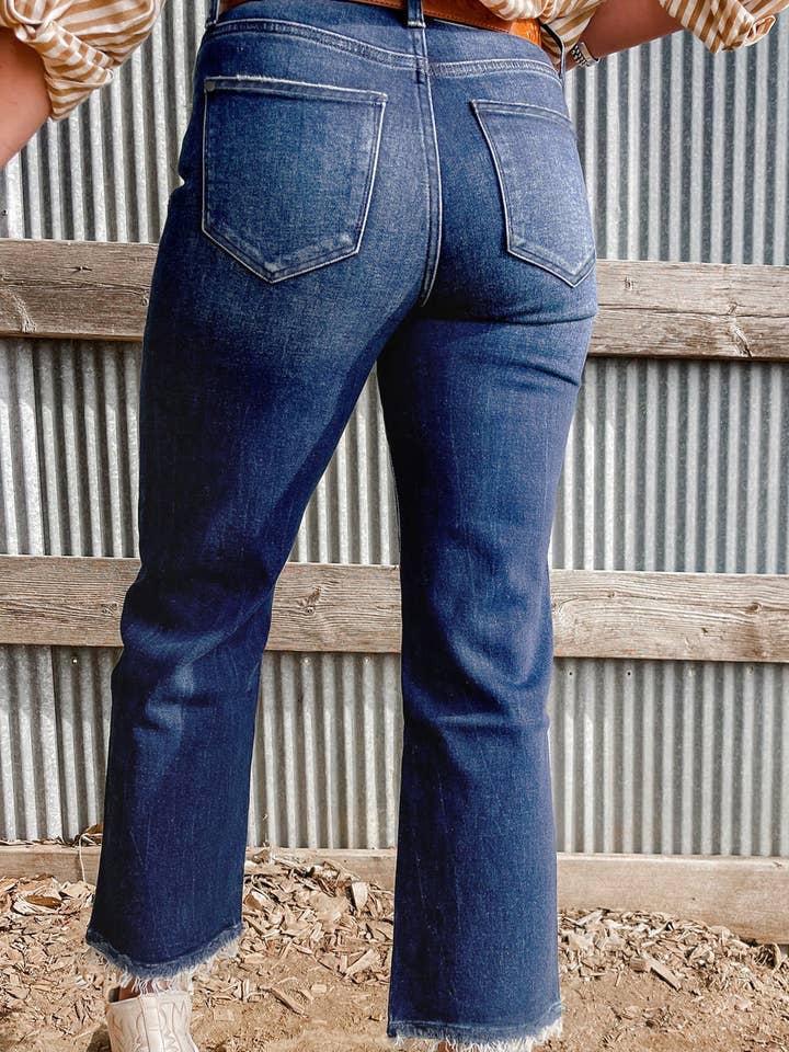 Lovesoft - Wholesale Jeans - Women's - Sail Blue Mineral Wash Raw Hem High Waist Flared Jeans