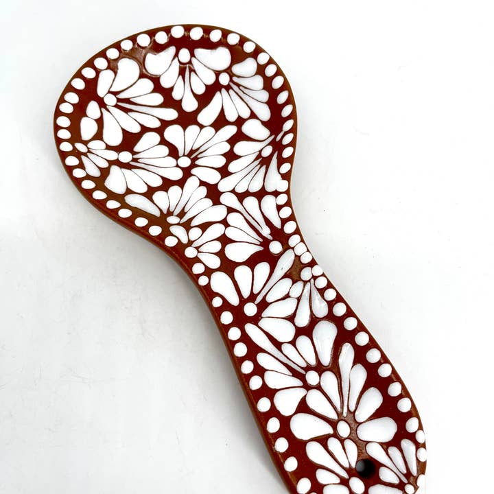 Porte-cuillère en céramique mexicaine marron élégant pour la vente par Fiesta McAllen LLC