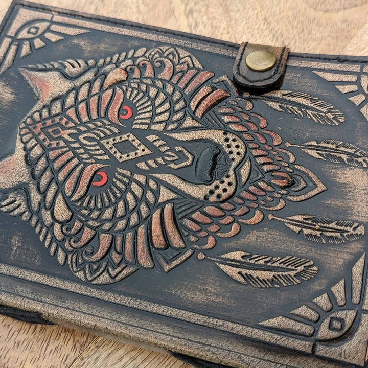 R K Handicrafts and Exporters - Wholesale Journal/Diary - Wolf Embossed Leather Journal diary with 200 Handmade pages