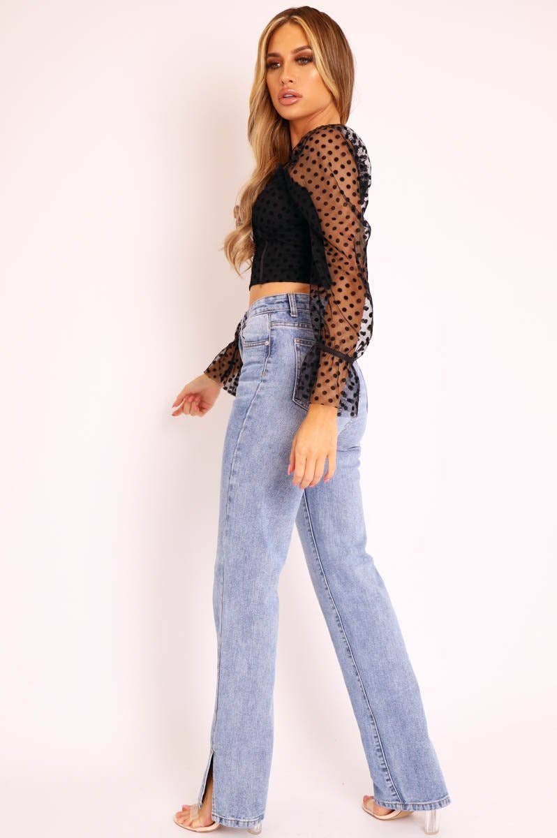 Midt Tashi jeans med lige ben og sidesplit i midtblå vask for engroshandel på Faire3