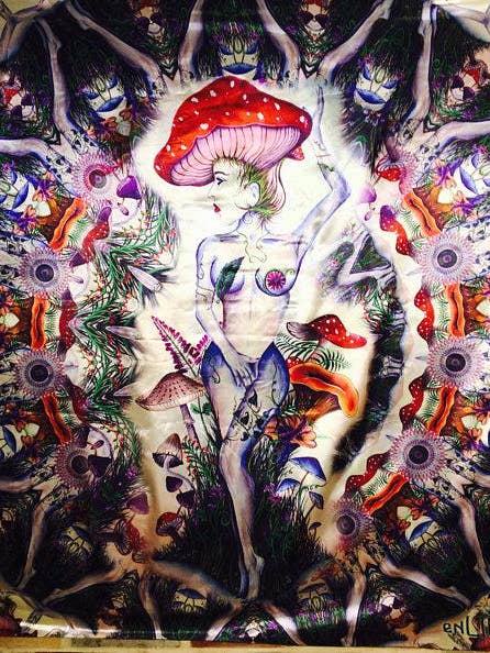 Alice im Pilzland Amanita Mascara Psychedelisches Pilz-Wandteppich für den Großhandel von Enlighten