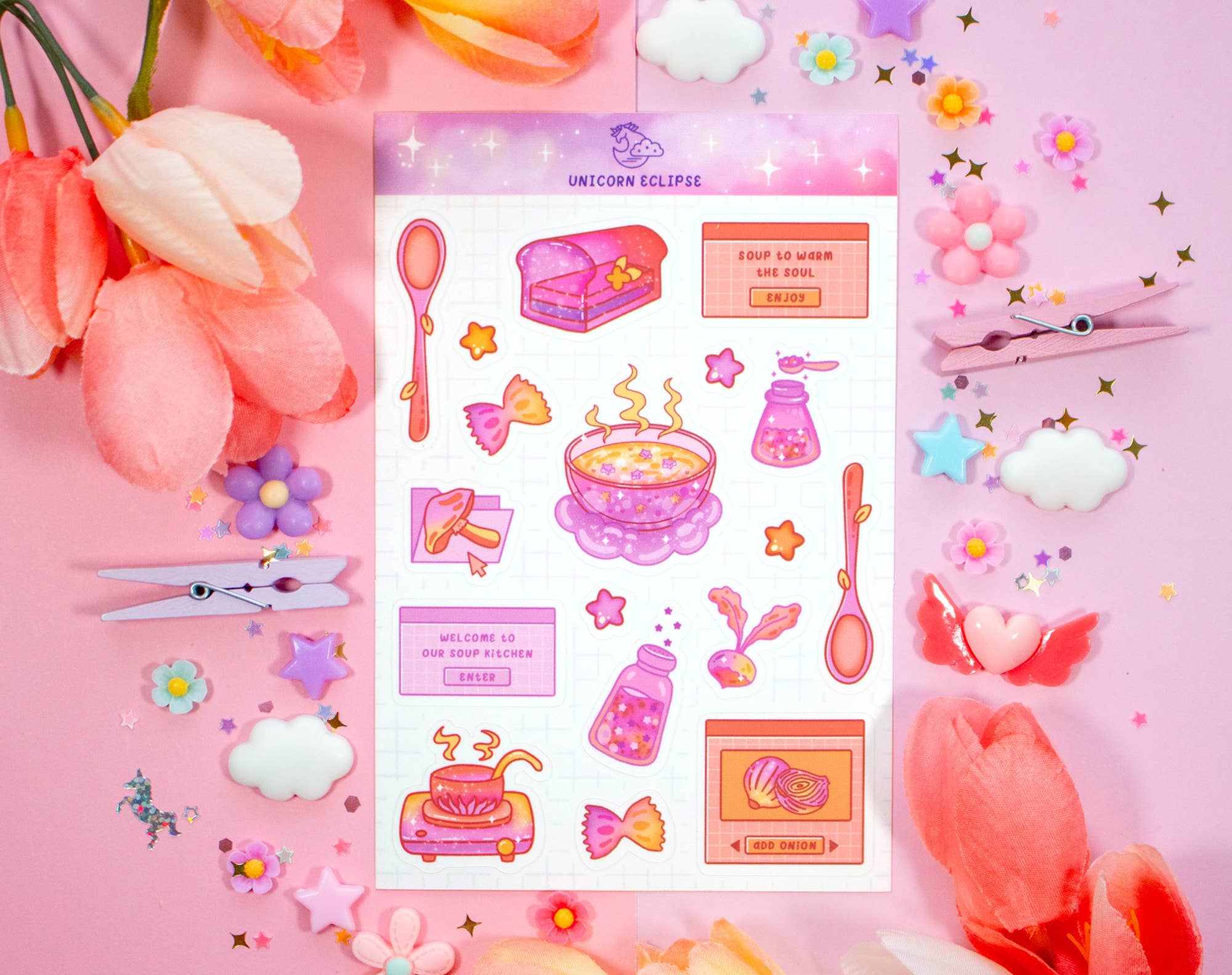 Unicorn Eclipse - Vente Autocollant - Feuille d'autocollants Soup Cafe