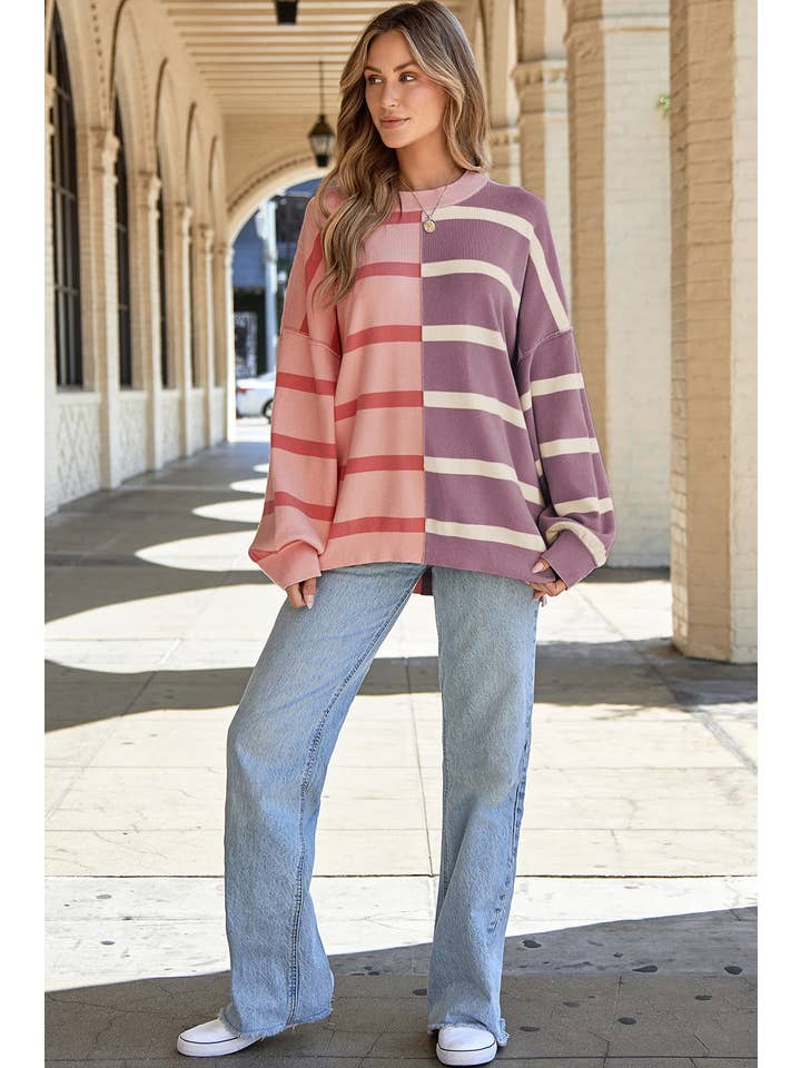 Lovesoft - Wholesale Tunic Sweater - Women's - Light French Beige Colorblock Oversized Sweater10