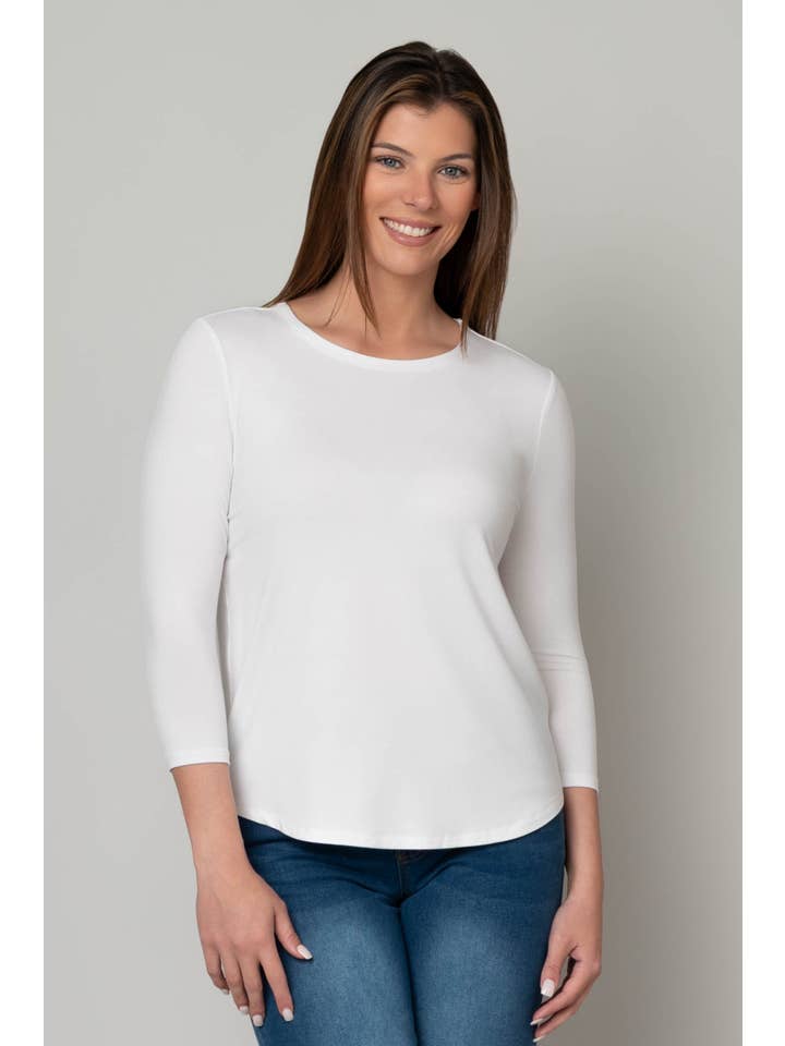 Pine Apparel - Wholesale Tunic - Women's - Juliana Crepe 3/4 Sleeve Hi-Lo Tee