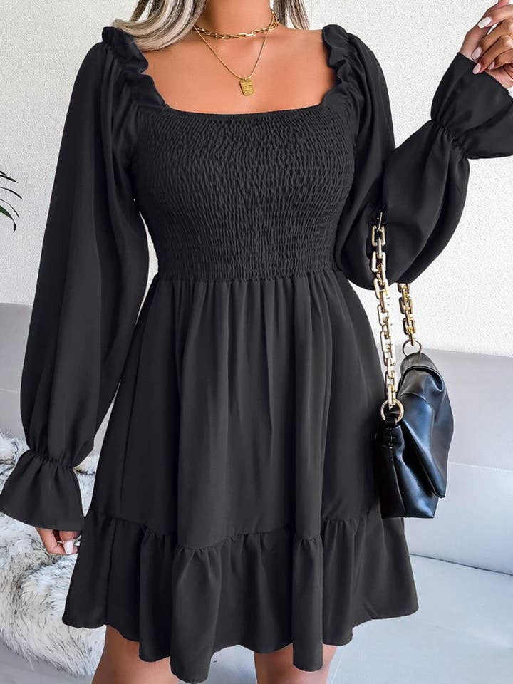 Lily Clothing - Wholesale Dress - Women's - WOMEN SMOCKED FRILL SLEEVE LOOSE FIT RUFFLE DRESS_CWDSD1726