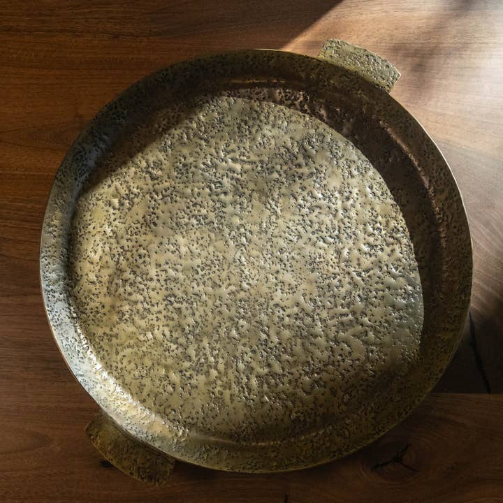 Artisanal - Wholesale Decorative Tray - BigSur Handcrafted Antique Brass Round 20"dia Textured Tray 2