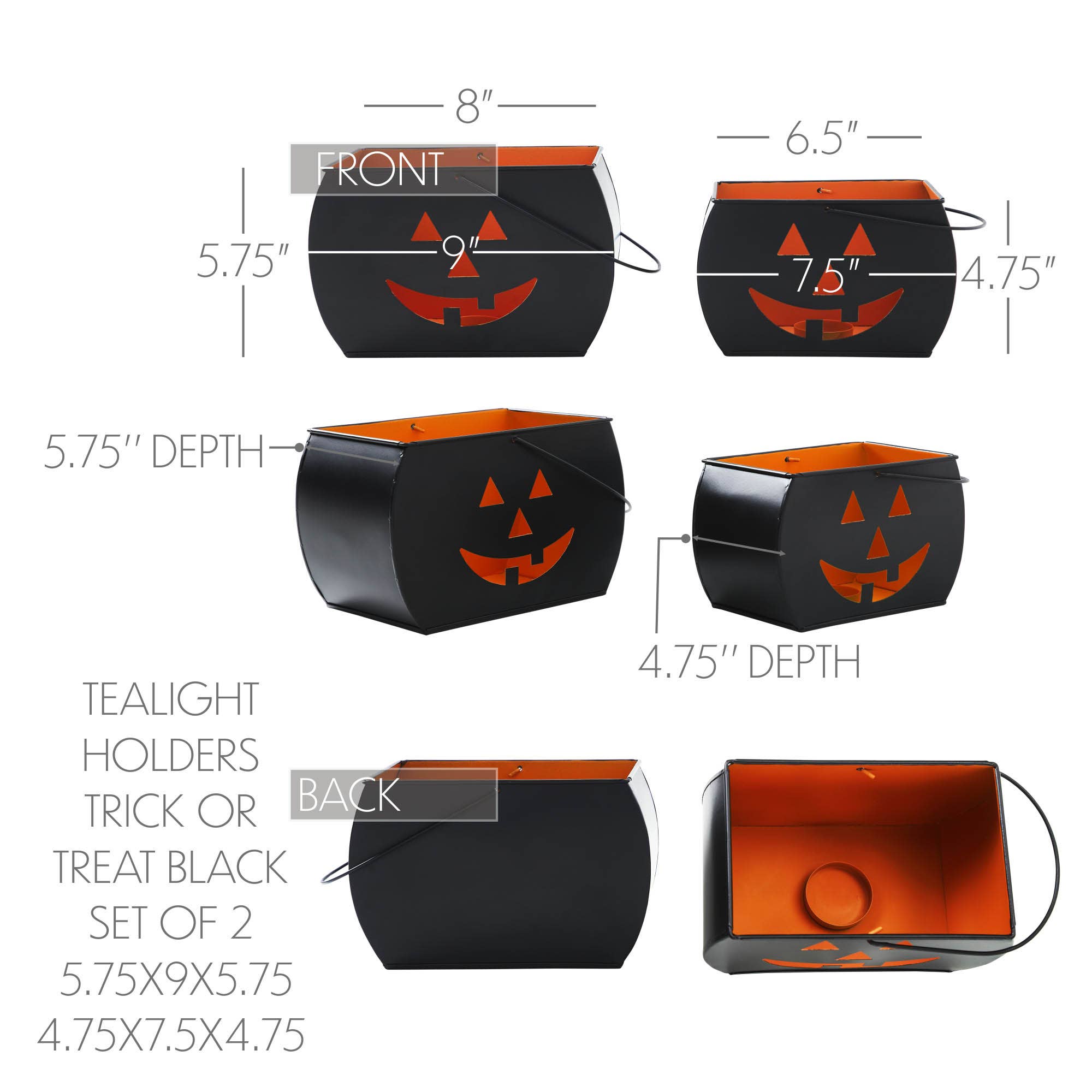 VHC Brands - Vente Bougeoirs - Porte-bougies chauffe-plat noirs d'Halloween pour bonbons ou sort, lanternes votives effrayantes, ensemble de 2 pour la décoration d'automne.3