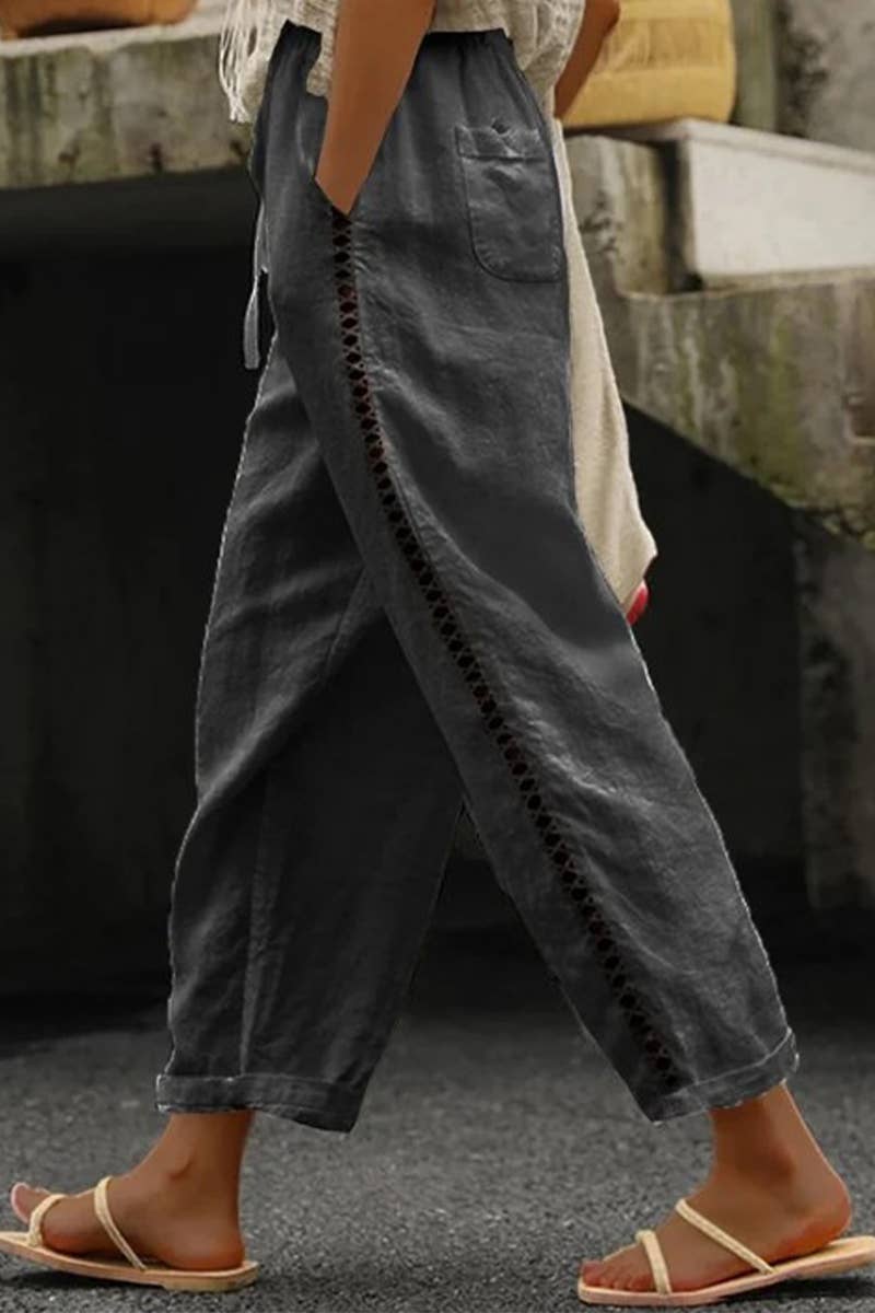 Lily Clothing - Wholesale Pants - Women's - CASUAL LACE CUTOUT PATCHWORK NINER PANTS2