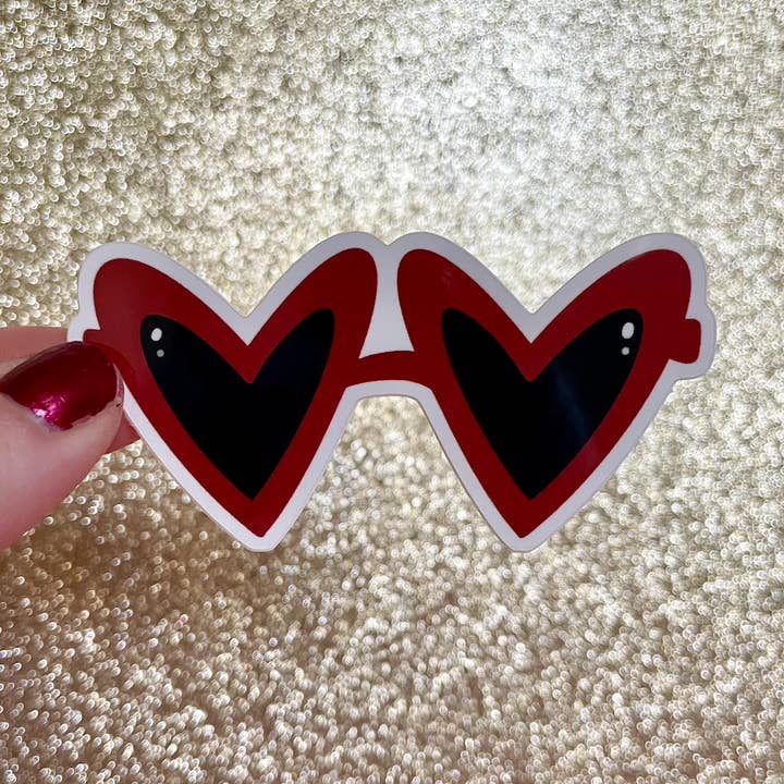 Heart Sunglasses Sticker | Red Vintage Sunglasses Sticker for wholesale by ECLetters