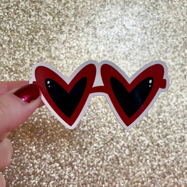 Heart Sunglasses Sticker | Red Vintage Sunglasses Sticker for wholesale by ECLetters