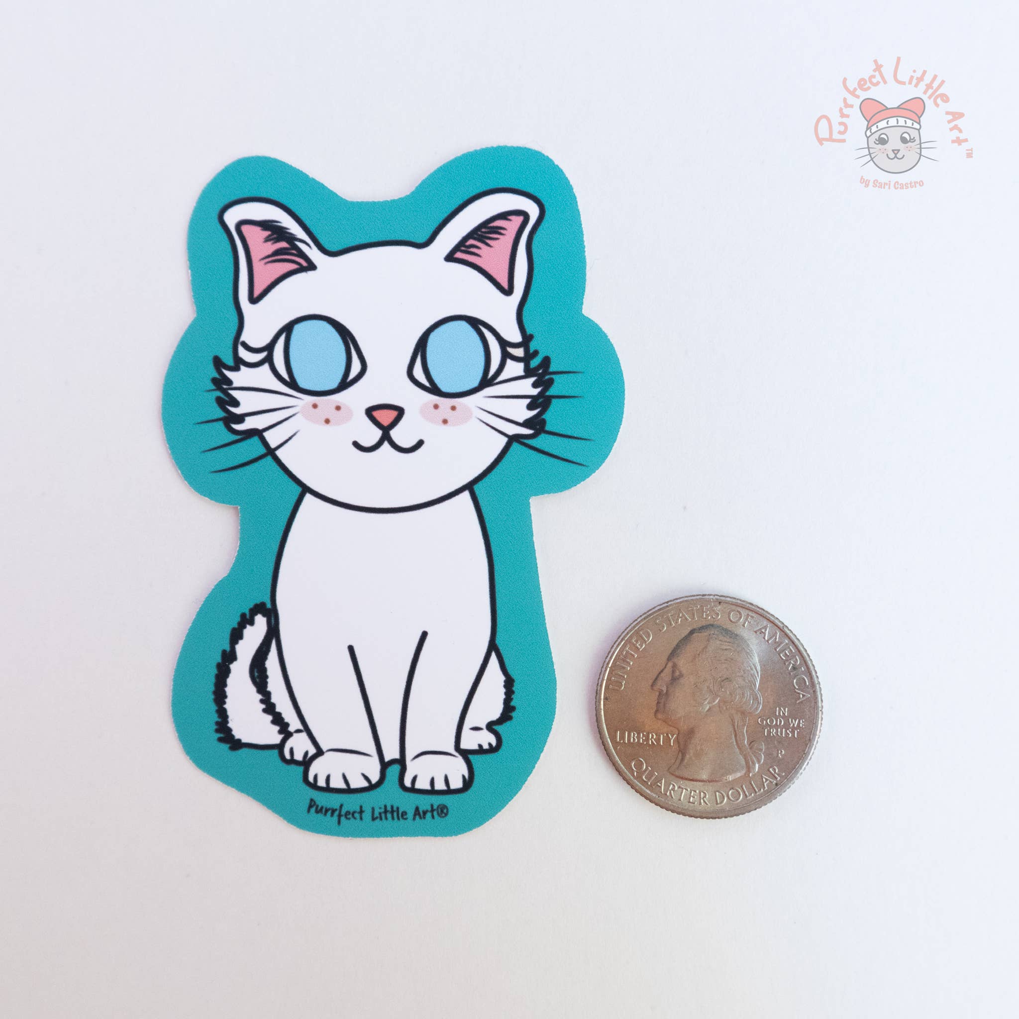 Purrfect Little Art - Wholesale Sticker - White Cat Sticker   2