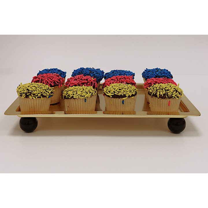 CLASSIC TOUCH DECOR INC. - Wholesale Cake Stand - Rectangle Cake Dome Gold with Ball Knob - 10.2"L3