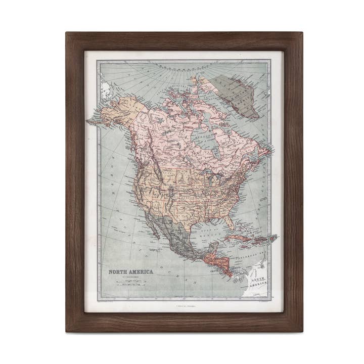 Promo Vintage North American Wood Framed Map for wholesale by Park Hill Collection