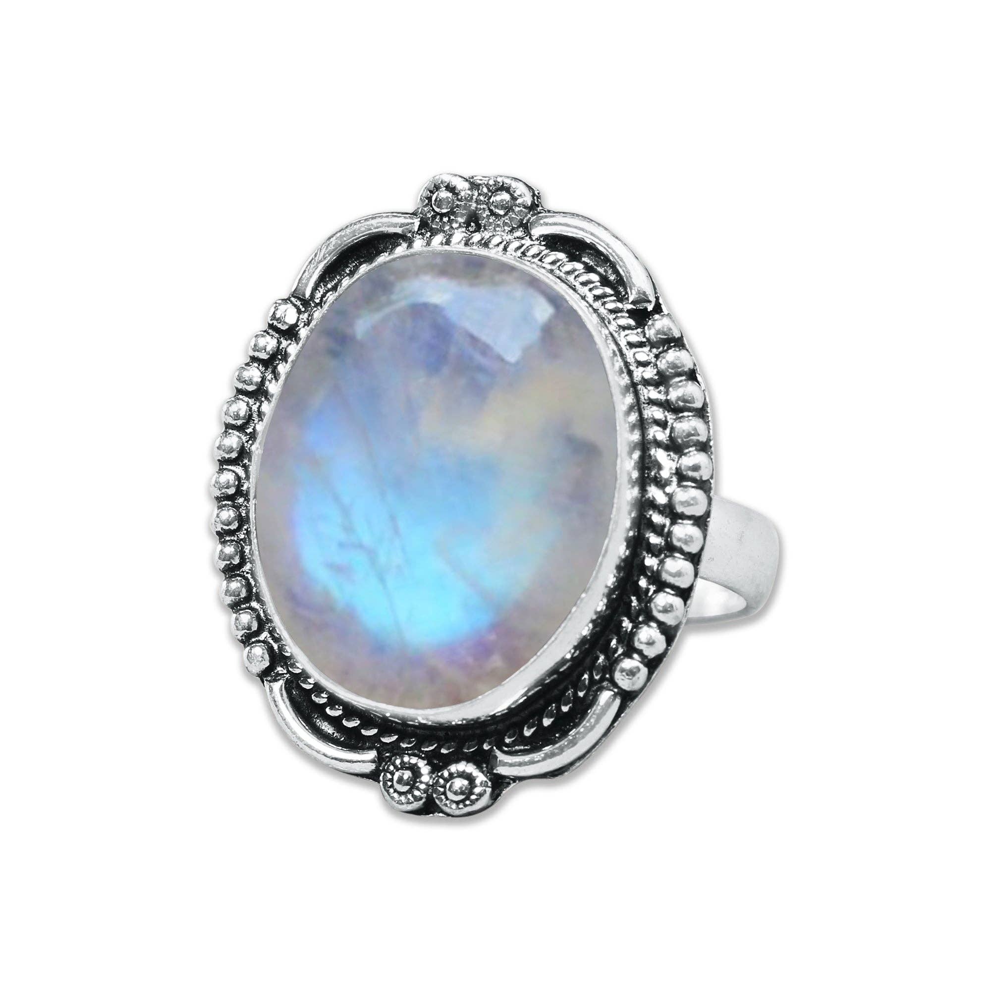 Handmade Jewels - Wholesale Cocktail/Statement Ring - Rainbow Moonstone AAA Rings – Silver-Plated, Handmade, Shimmering Blue (Made to Order)12