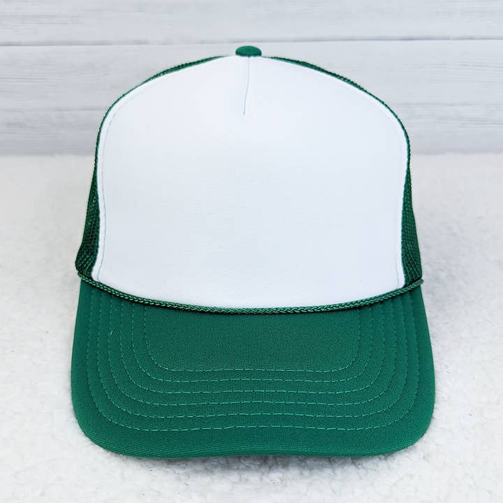 Kelly Green & White Foam Trucker Hat for wholesale by Trendy Transfers