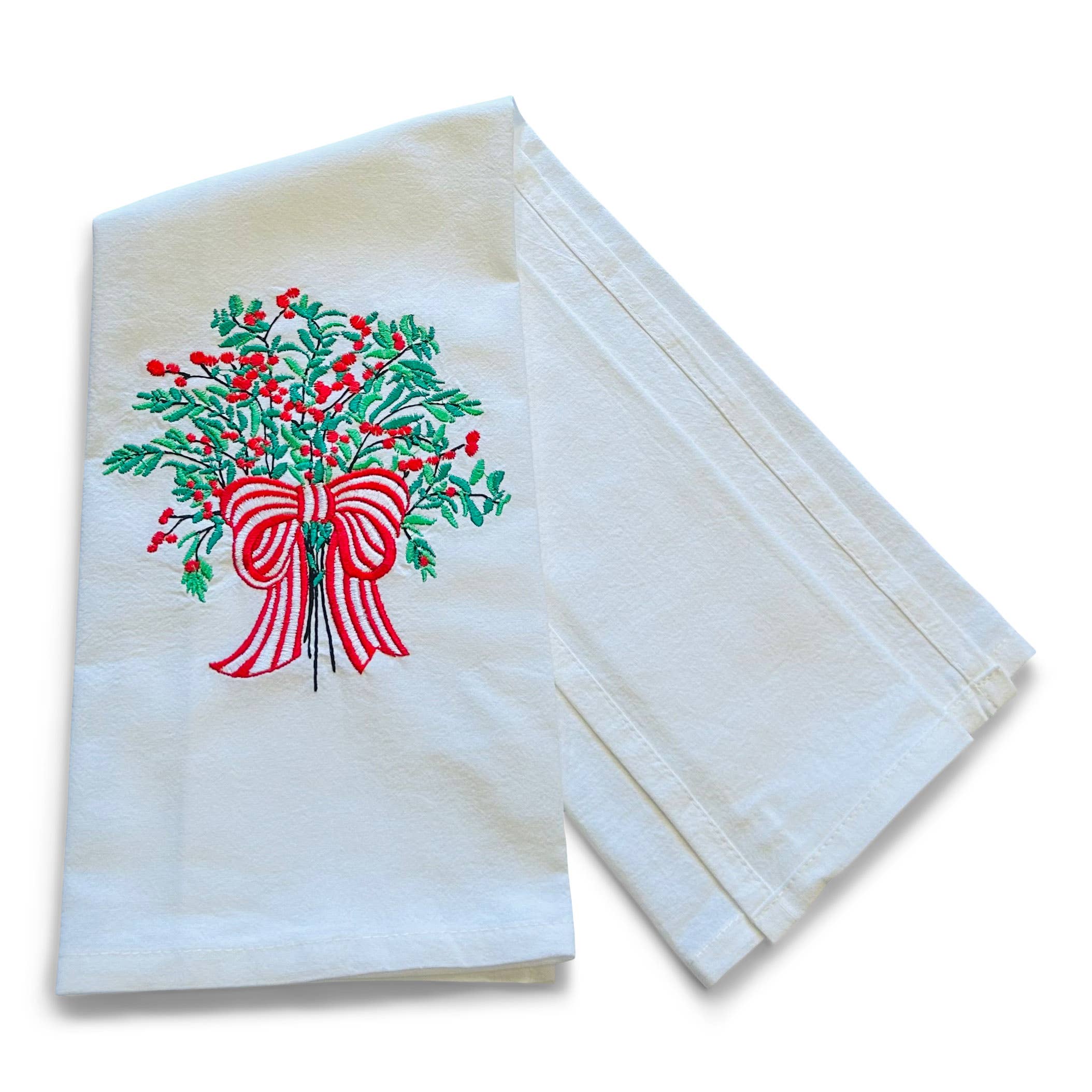 Vibrantly Blue - Vente Torchons - Serviette - Baies rouges dans un nœud rouge sur fond blanc1