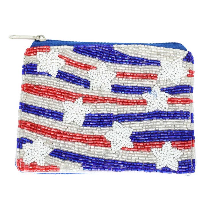 SP Sophia Collection - Wholesale Coin Purse - Women's - Patriotic Stars and Stripes Beaded Coin Bag