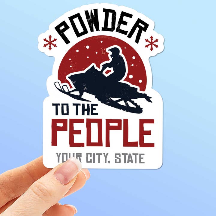 Adesivi personalizzati per sci e motoslitte Powder to the People per la vendita all'ingrosso da parte di Sentinel Supply