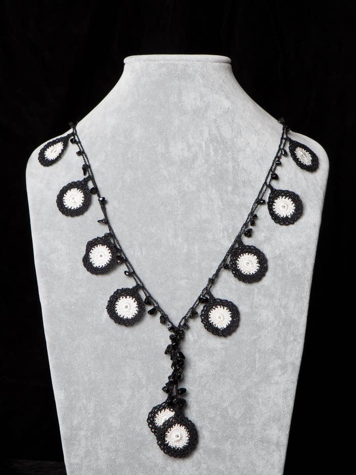 Crocheted Necklace with Circle Motif for wholesale by Meredith Strauss