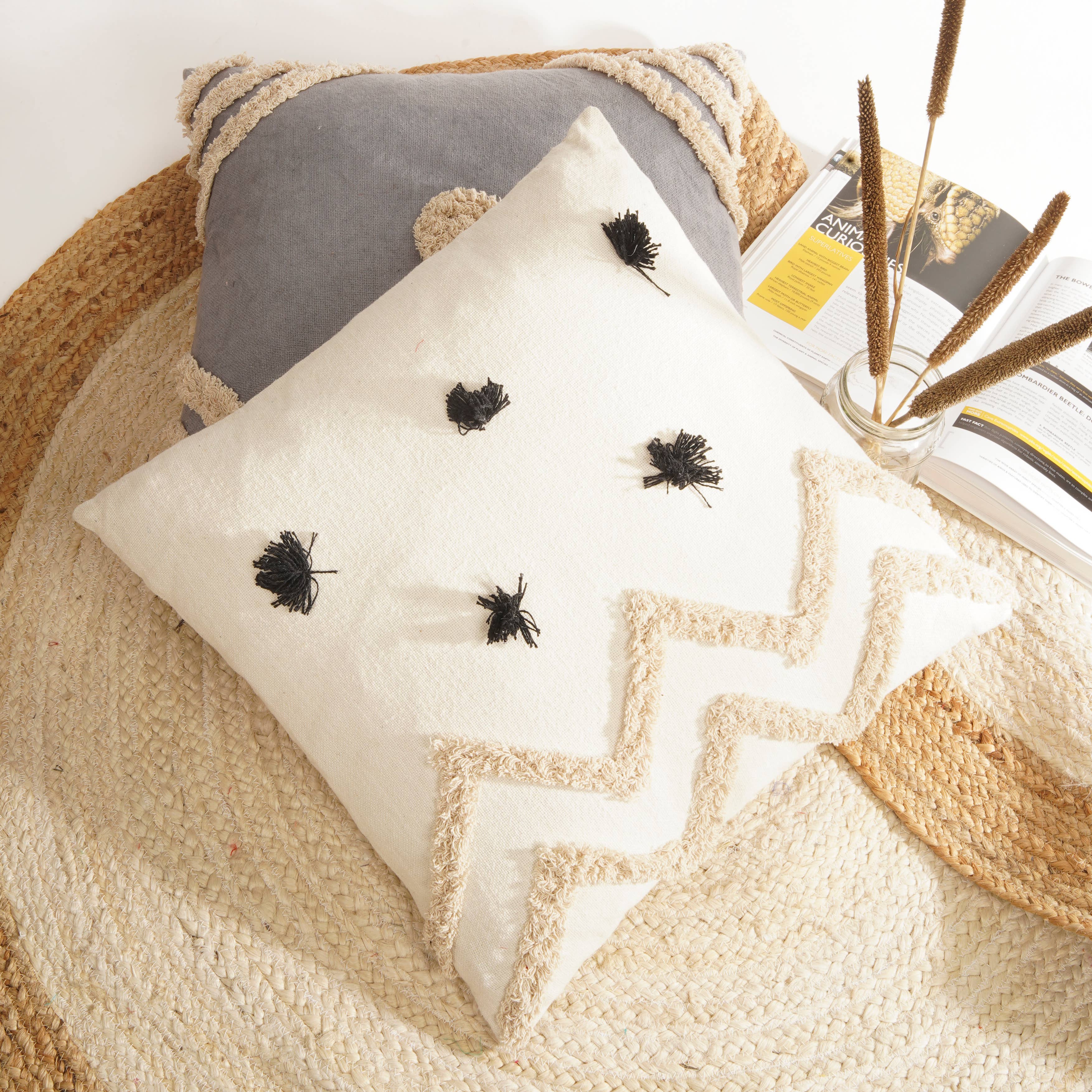 Linen Connections - Wholesale Throw pillow cover - Cotton Linen Tassel Beige Fringe Moroccan Cushion2