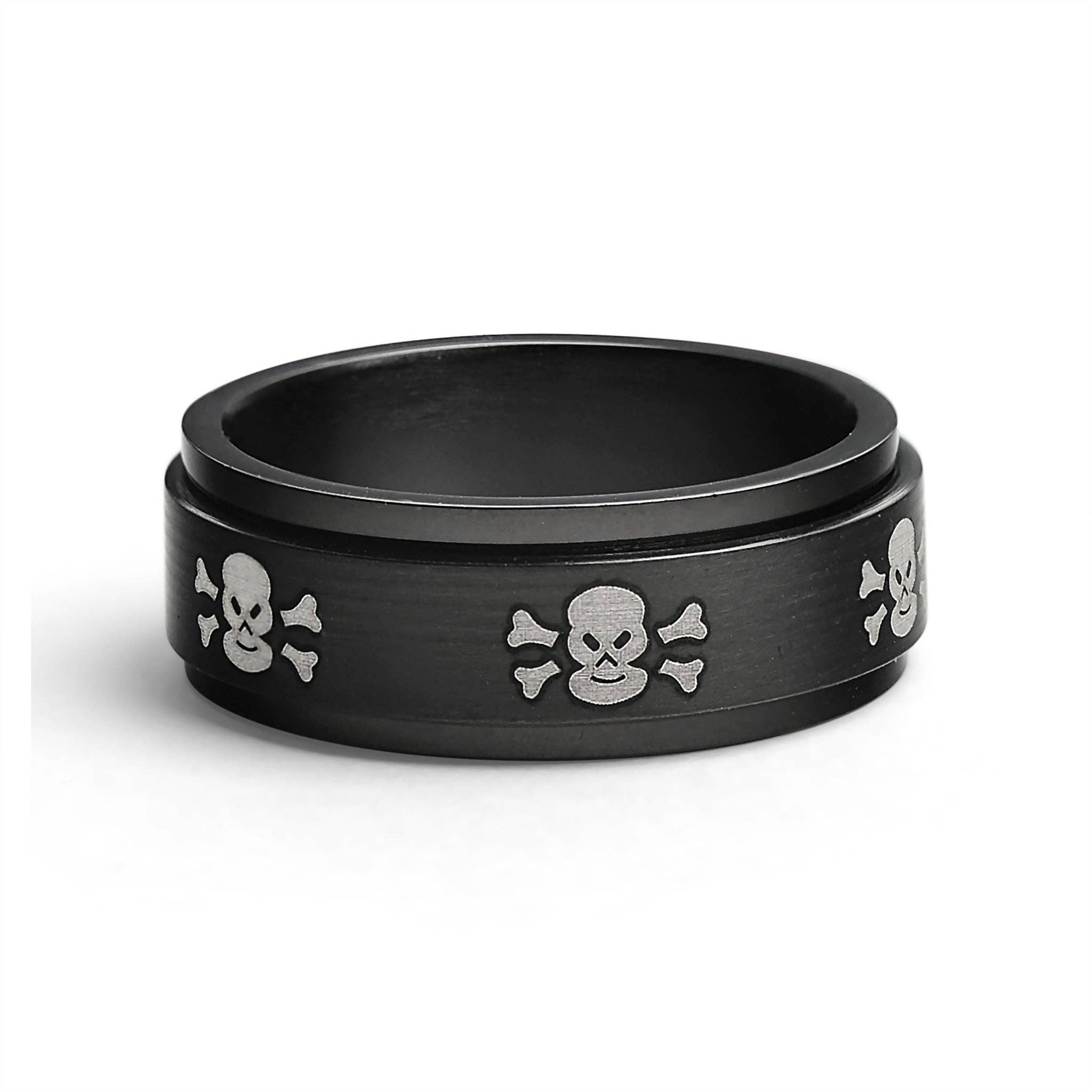 WJW - Wholesale Band/Stacked Ring - Stainless Steel Black & White Skull Spinner Ring6