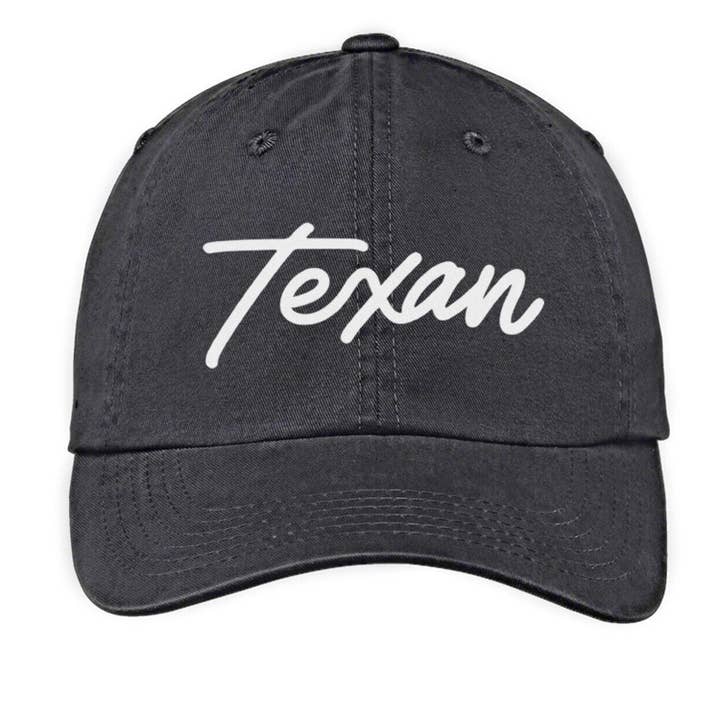 Texan Cursive Baseball Cap for wholesale by Frankie Jean