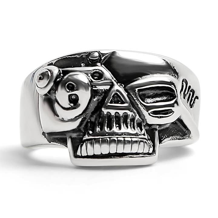 Anello Steampunk a forma di teschio in acciaio inossidabile per la vendita all'ingrosso da parte di WJW