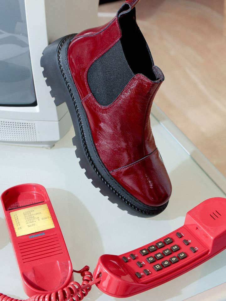 MACU BURGUNDY – Patent Leather Ankle Boots with Extra Light Sole for wholesale by KMB Shoes