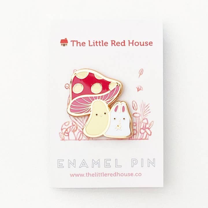 The Little Red House - Wholesale Lapel Pin/Button - Mushroom and Bunny Enamel Pin0