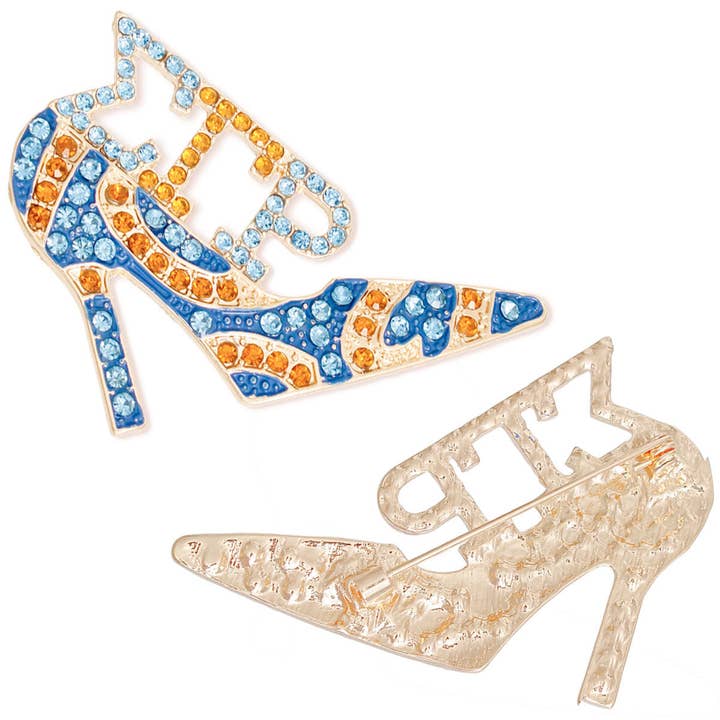 Gold and Blue Brooch Sigma Gamma Sorority Heel Pin for Women for wholesale on Faire1