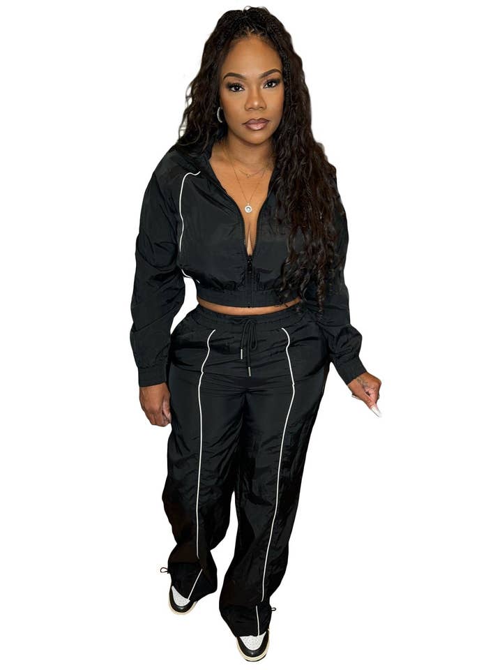 MB Fashion Wholesale - Wholesale Top & Pant Set (NOT Loungewear) - Women's - MB FASHION Two-Piece Windbreaker Zip-Up Set with Drawstring Details 505210