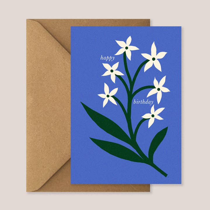 Carte d'anniversaire bleue de Jasmine pour la vente par Kiran Ravilious