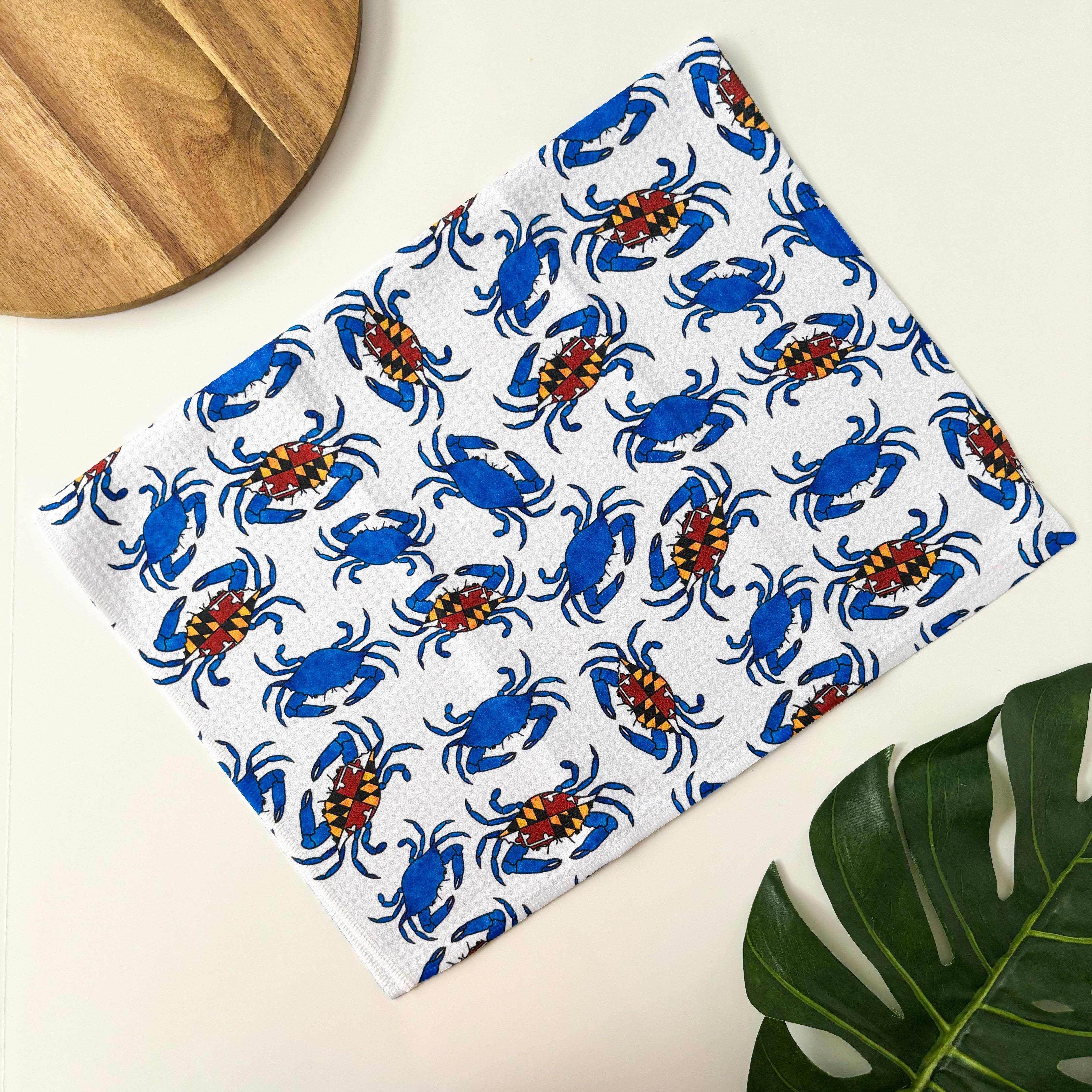 Jami Creates - Wholesale Tea Towel - White Maryland Flag Crab Patterned Waffle Kitchen Dish Towel2