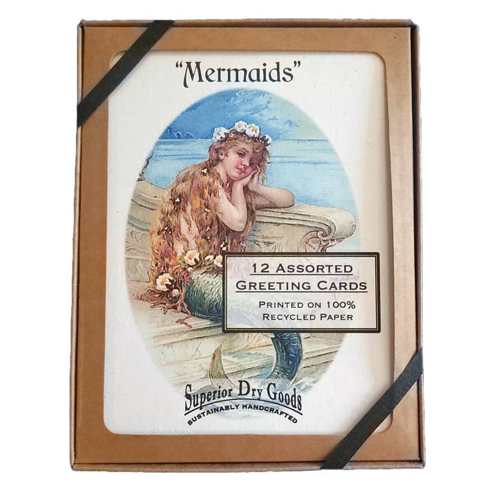 Superior Dry Goods - Wholesale Stationery/Notecard Set - "Mermaids" Recycled Note Cards | Boxed Set | Luxury