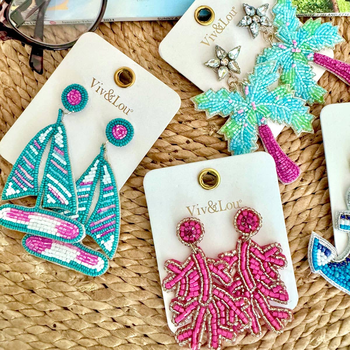 Viv&Lou - Wholesale Dangle Earrings - Hot Pink Aloha Reef Earrings1