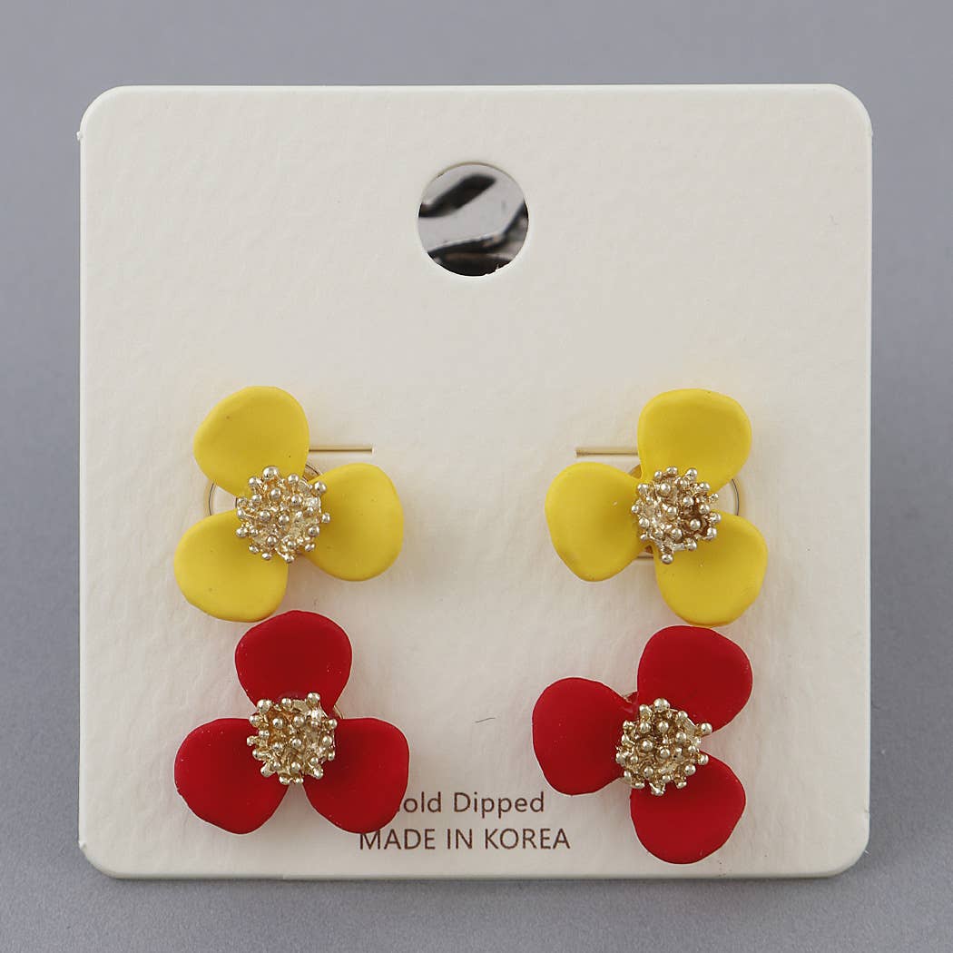 3AM BY H&D ACCESSORIES - Wholesale Stud/Post Earrings - Multi Flower Stud Earrings3