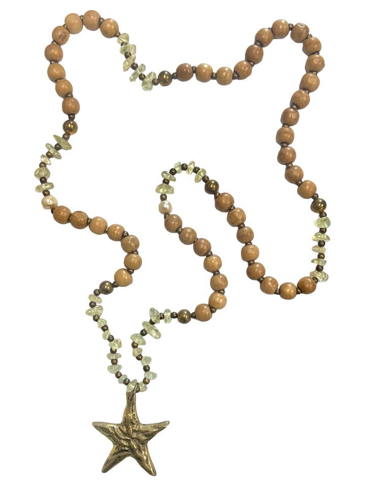 Collana in ottone con stelle marine e perline in legno - Trasparente per la vendita all'ingrosso da parte di Bamboo Source Tropical Decor