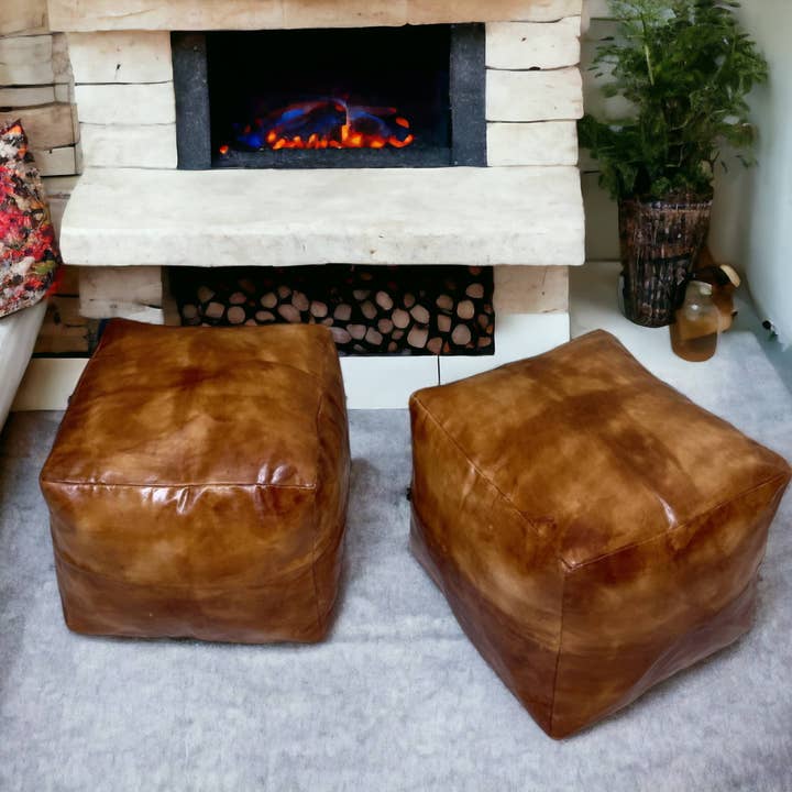 Simpel Tabacco Square marokkansk pouf: En håndlavet oase af komfort og stil for engroshandel hos Moroccantastics